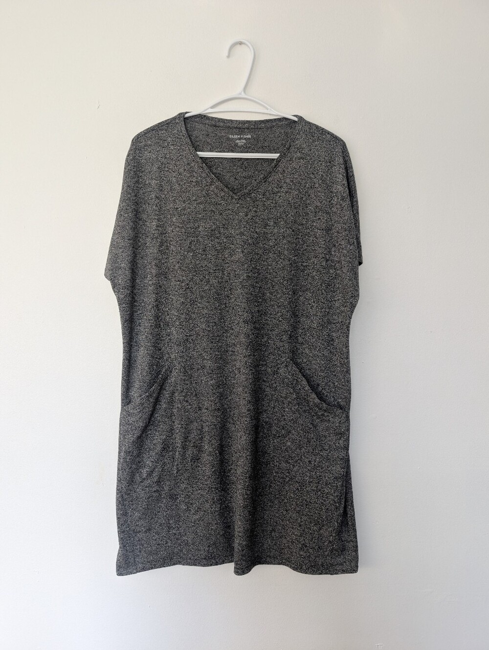Eileen Fisher Women V Neck Dress Ash Gray  Short Sleeve Organic Cotton Hemp XS